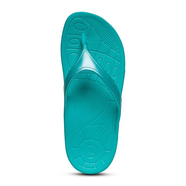 Aetrex Women's Fiji Flip Flops Aqua Sandals UK 1331-692